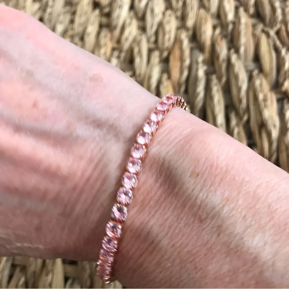 NWOT Barbicore Pink Zircon Rose Gold Tennis Bracelet - Picture 9 of 10